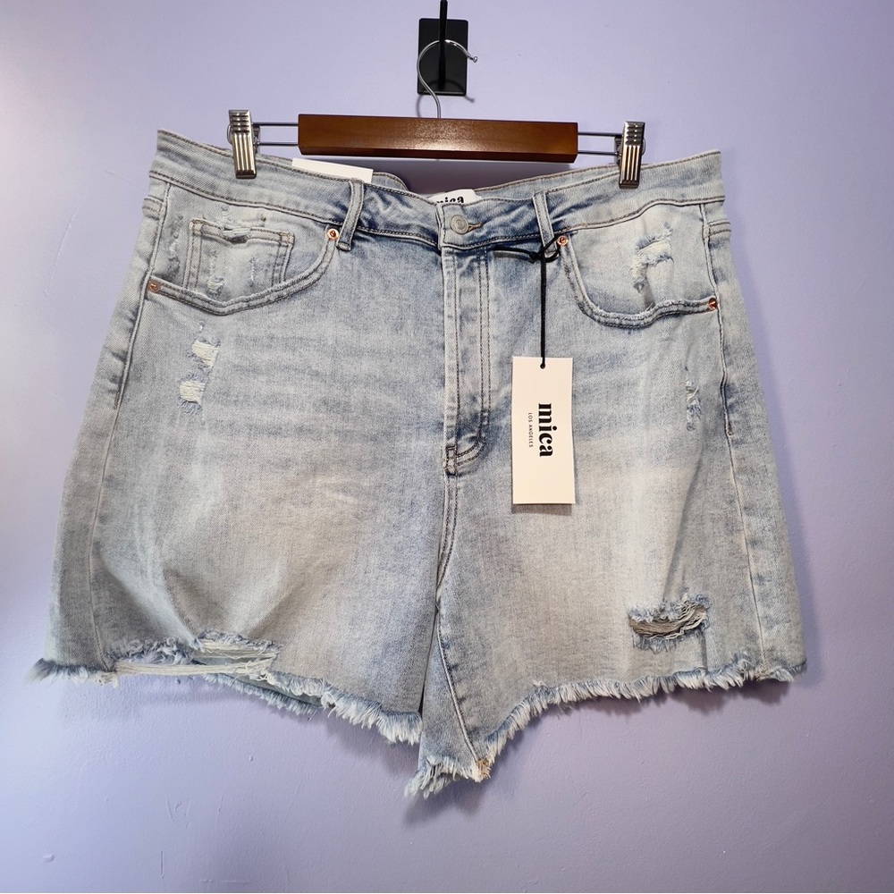 mica denim super high button fly distressed jean shorts - 2X